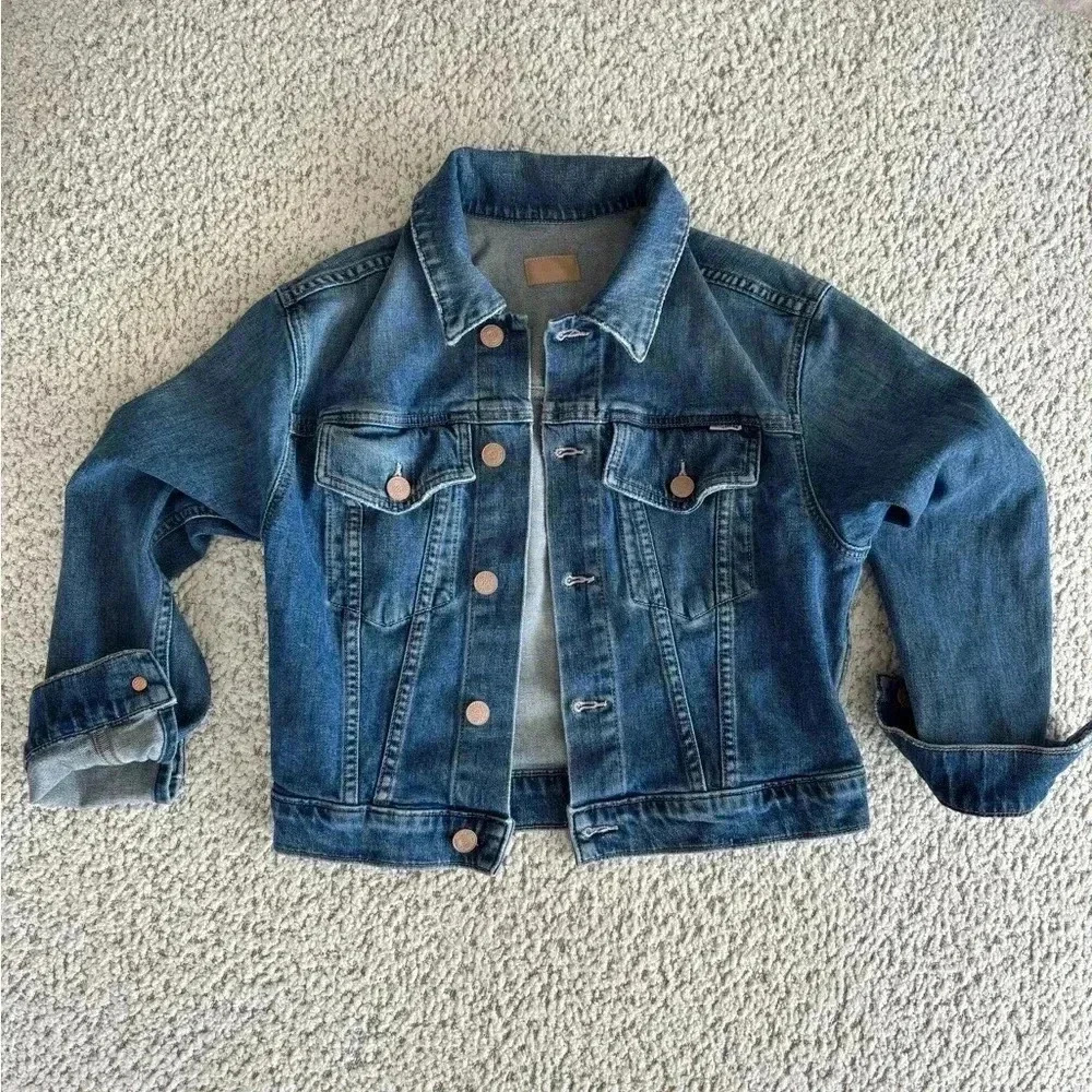 MOTHER DENIM THE BIG SHORTY DENIM JACKET IN LOVE BOMBS WOMEN’S SIZE XS